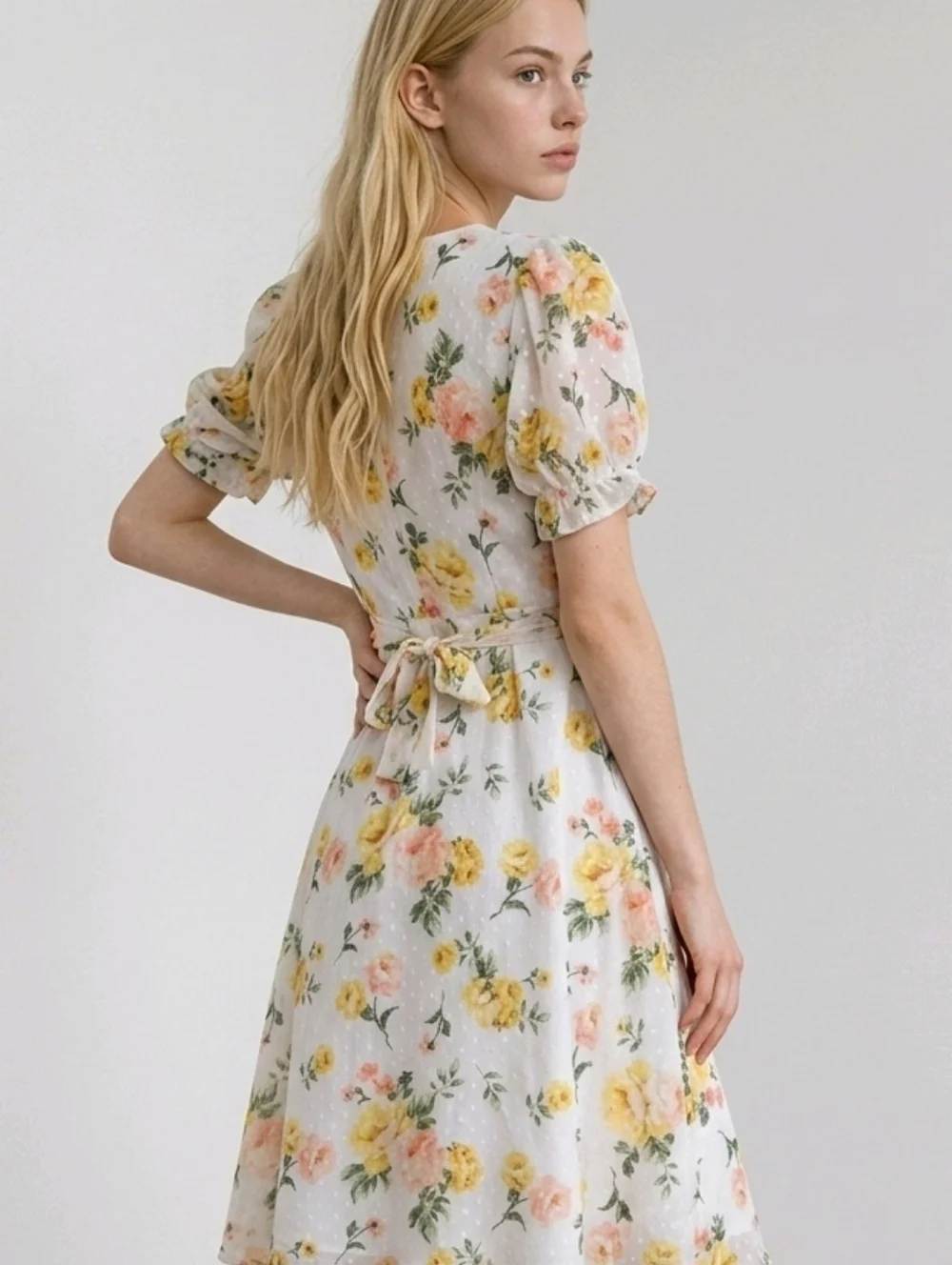 NWT Trixxi Yellow and Peach Puff Sleeve dress ~16